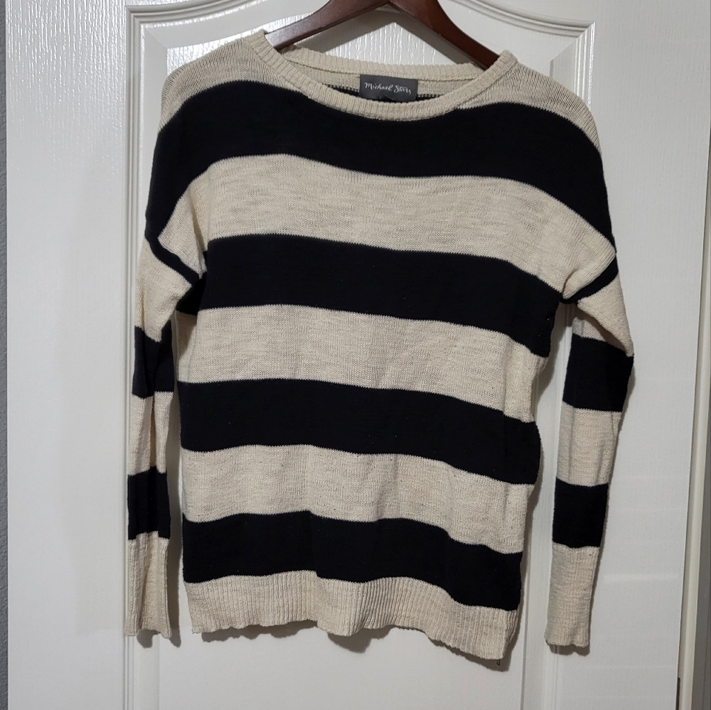 Michael stars 100 percent cotton stripe sweater. Side ziper.
